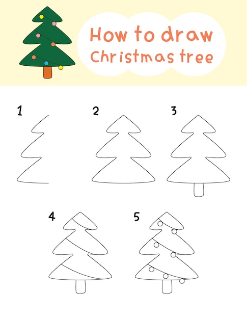 Hoe een kerstboom te tekenen voor kleurboek en onderwijs Vector illustratie