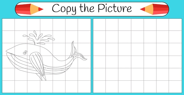 Hoe een walvis te tekenen Stap voor stap gebruik raster leren tekenen Tekenen tutorial Les voor kinderen Kleurplaat voor boek Educatieve kunstpagina voor kinderen Vector illustratie