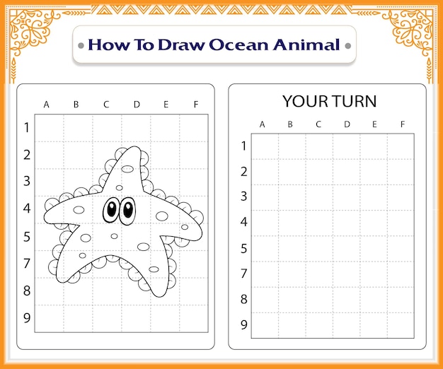 Hoe oceaandieren te tekenen kleurplaten voor kinderen premium vector