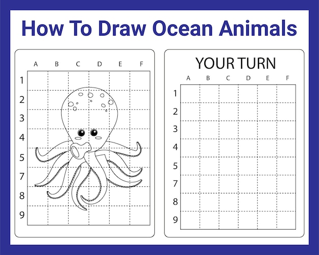 Vector hoe oceaandieren voor kinderen te tekenen