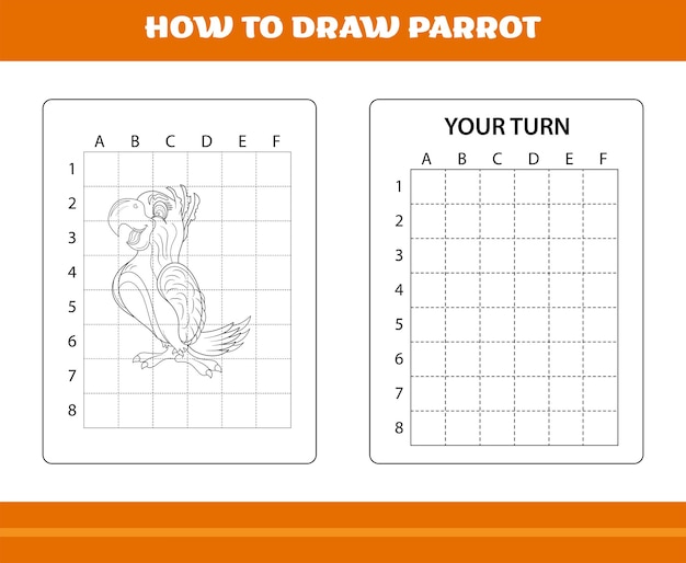 Vector hoe papegaai voor kinderen te tekenen line art design voor kinderen afdrukbare kleurplaat