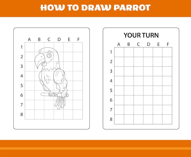 Hoe papegaai voor kinderen te tekenen Line art design voor kinderen afdrukbare kleurplaat