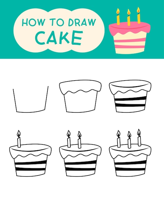 Hoe stap voor stap een schattige taartcartoon te tekenen voor een kind en een kleurboek