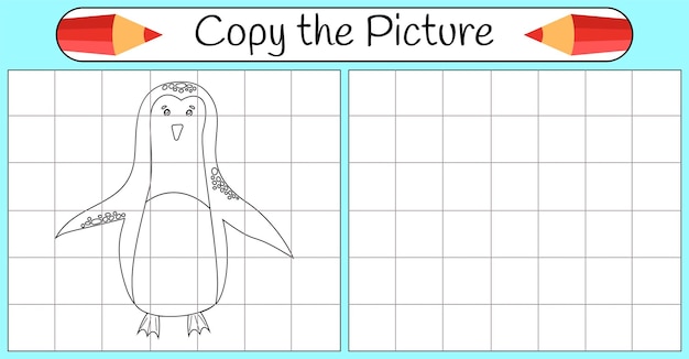 Hoe teken je een pinguïn Stap voor stap gebruik raster leren tekenen Tekenen tutorial Les voor kinderen Kleurplaat voor boek Educatieve kunstpagina voor kinderen Vector illustratie