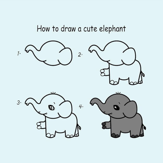 Hoe teken je een schattige olifant? goed voor het tekenen van kindkindillustratie. vectorillustratie