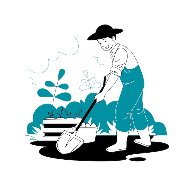 hoeing in the garden