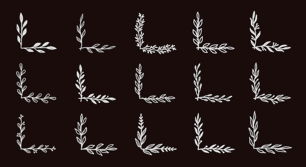 Hoek bloeit grens ingesteld op zwart schoolbord. Hand getrokken doodle stijl hoek met rustieke bloemen element. Vector illustratie grens.