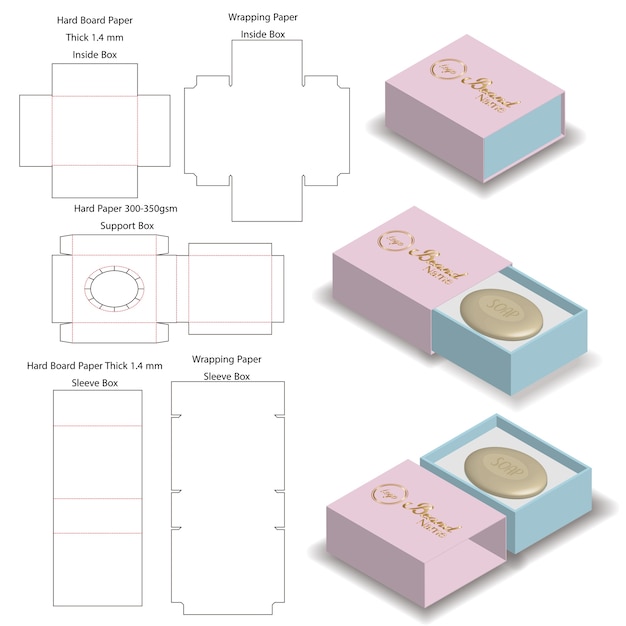 Hoes stijve doos voor zeep mockup met dieline