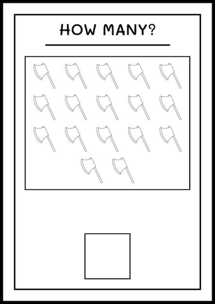 Hoeveel axe, spel voor kinderen. vectorillustratie, afdrukbaar werkblad