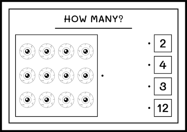 Hoeveel eye, spel voor kinderen. vectorillustratie, afdrukbaar werkblad