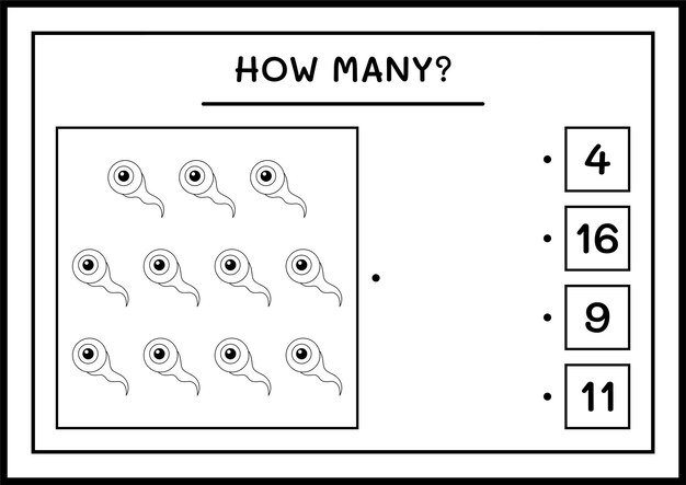 Hoeveel Eye, spel voor kinderen. Vectorillustratie, afdrukbaar werkblad