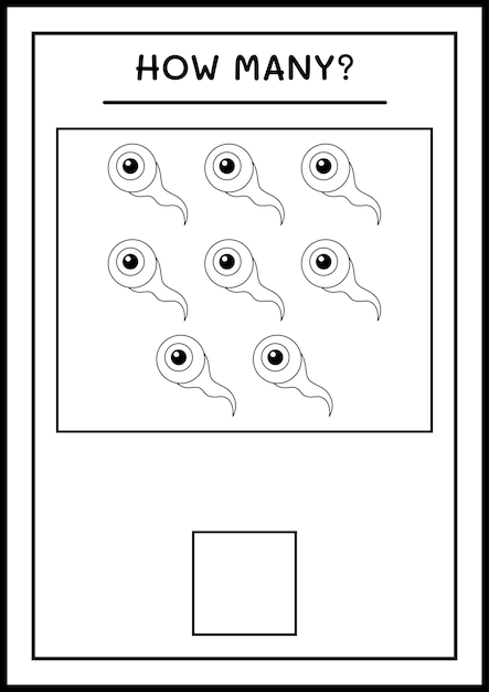 Hoeveel Eye, spel voor kinderen. Vectorillustratie, afdrukbaar werkblad