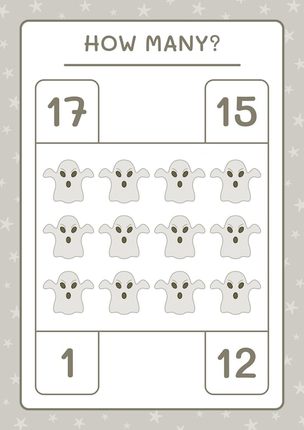 Hoeveel Ghost, spel voor kinderen. Vectorillustratie, afdrukbaar werkblad