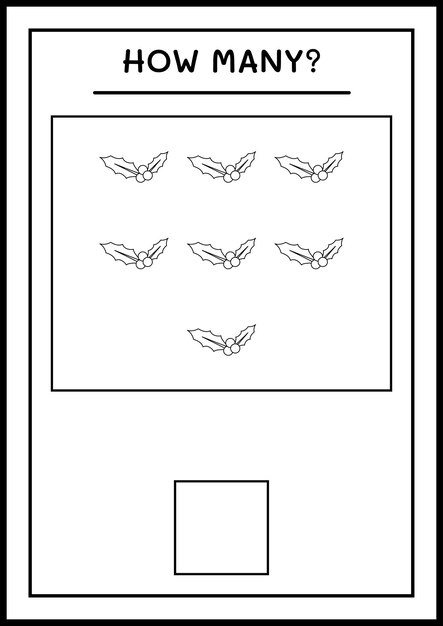 Hoeveel hulstbes, spel voor kinderen. Vectorillustratie, afdrukbaar werkblad