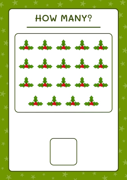 Hoeveel hulstbes, spel voor kinderen. Vectorillustratie, afdrukbaar werkblad