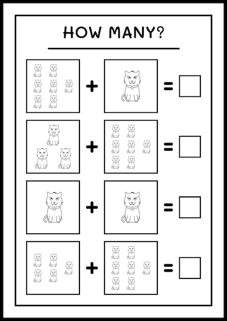 Hoeveel Kat, spel voor kinderen. Vectorillustratie, afdrukbaar werkblad