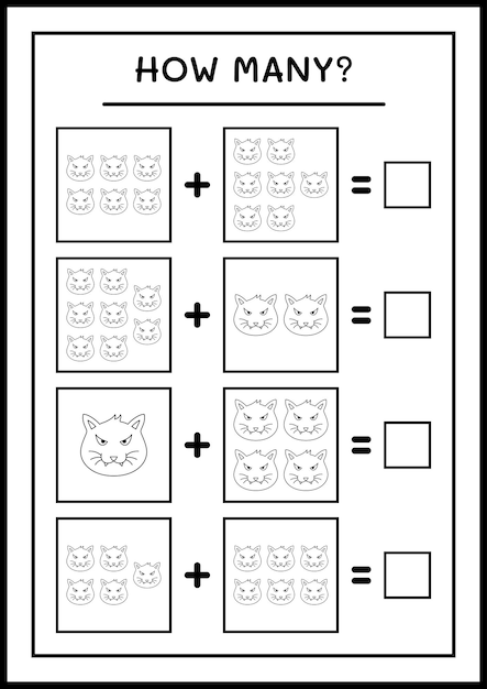 Hoeveel Kat, spel voor kinderen. Vectorillustratie, afdrukbaar werkblad