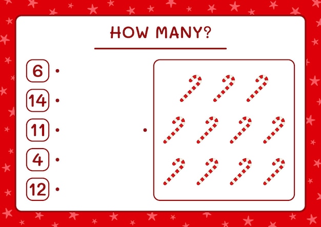 Hoeveel kerst lolly, spel voor kinderen. Vectorillustratie, afdrukbaar werkblad