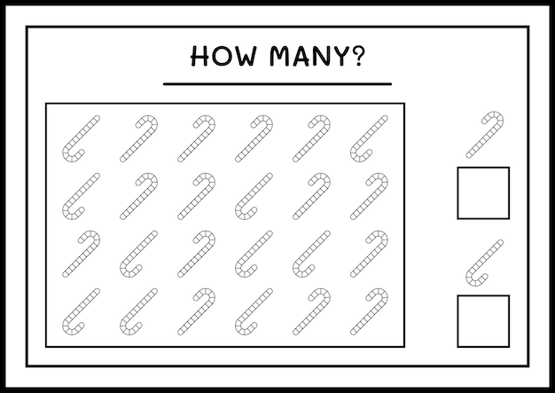 Hoeveel kerst lolly, spel voor kinderen. Vectorillustratie, afdrukbaar werkblad