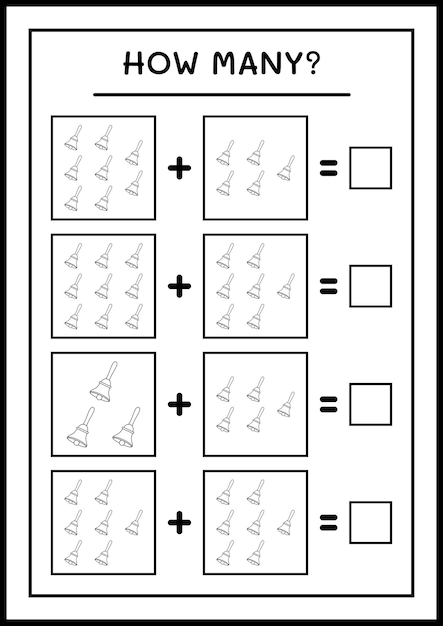 Hoeveel kerstbel, spel voor kinderen. Vectorillustratie, afdrukbaar werkblad