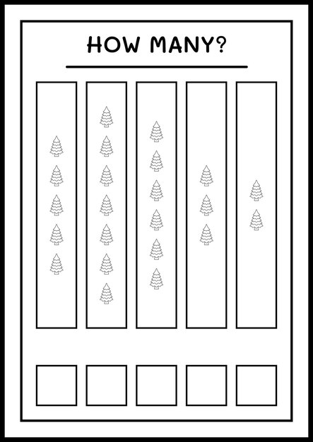 Hoeveel kerstboom, spel voor kinderen. vectorillustratie, afdrukbaar werkblad