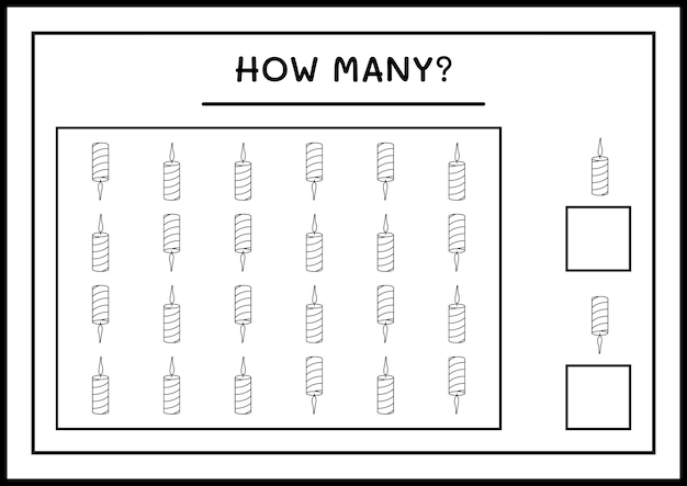Hoeveel kerstkaars, spel voor kinderen. vectorillustratie, afdrukbaar werkblad