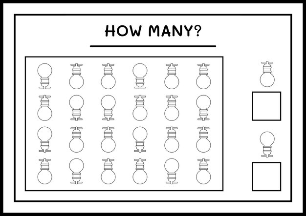 Hoeveel kerstlicht, spel voor kinderen. Vectorillustratie, afdrukbaar werkblad