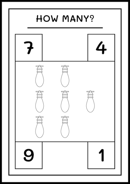 Hoeveel kerstlichtspel voor kinderen afdrukbaar werkblad met vectorillustratie