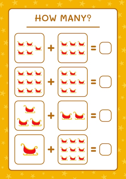 Hoeveel kerstman slee, spel voor kinderen. Vectorillustratie, afdrukbaar werkblad