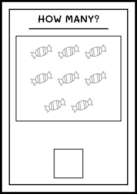 Hoeveel kerstsnoepjes, spel voor kinderen. vectorillustratie, afdrukbaar werkblad