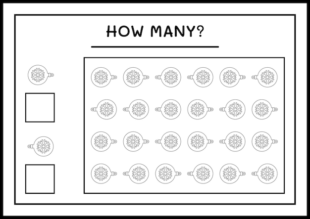 Hoeveel kerstversiering, spel voor kinderen. Vectorillustratie, afdrukbaar werkblad