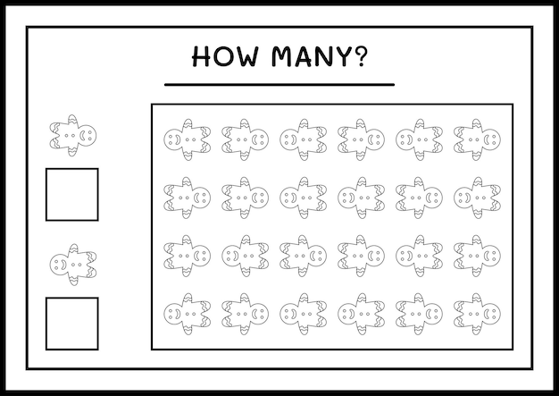 Hoeveel peperkoekkoekje, spel voor kinderen. Vectorillustratie, afdrukbaar werkblad