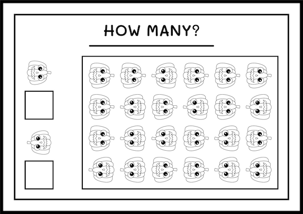 Hoeveel Pompoen, spel voor kinderen. Vectorillustratie, afdrukbaar werkblad