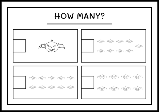 Hoeveel pompoen, spel voor kinderen. vectorillustratie, afdrukbaar werkblad