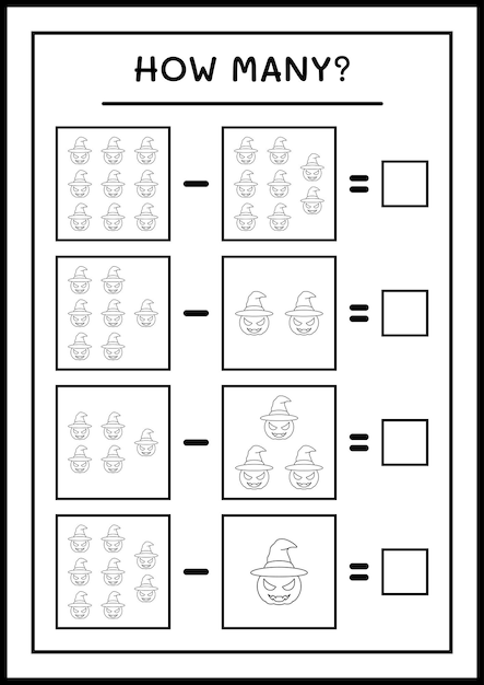 Hoeveel Pompoen, spel voor kinderen. Vectorillustratie, afdrukbaar werkblad