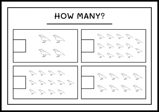 Vector hoeveel raven, spel voor kinderen. vectorillustratie, afdrukbaar werkblad