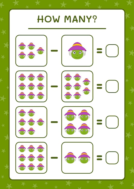 Hoeveel Scarecrow, spel voor kinderen. Vectorillustratie, afdrukbaar werkblad