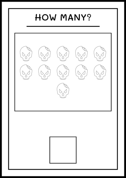 Hoeveel Skull, spel voor kinderen. Vectorillustratie, afdrukbaar werkblad