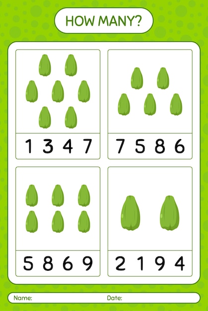 Hoeveel tellen spel met chayote. werkblad voor kleuters, activiteitenblad voor kinderen, afdrukbaar werkblad