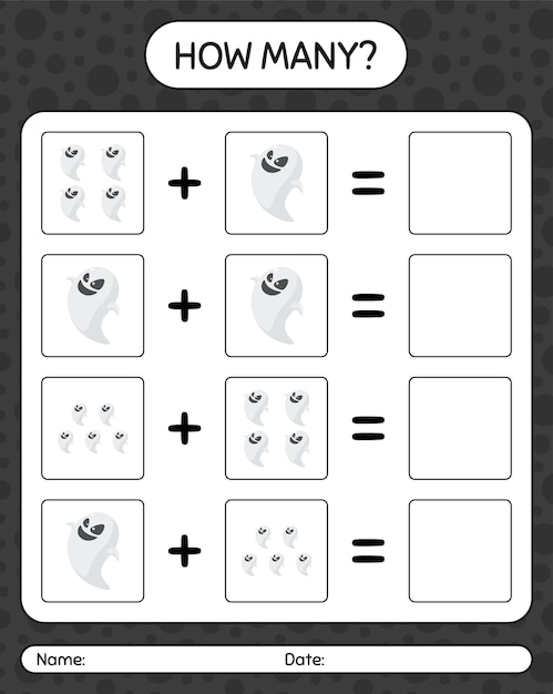 Hoeveel tellen spel met geest. werkblad voor kleuters, activiteitenblad voor kinderen