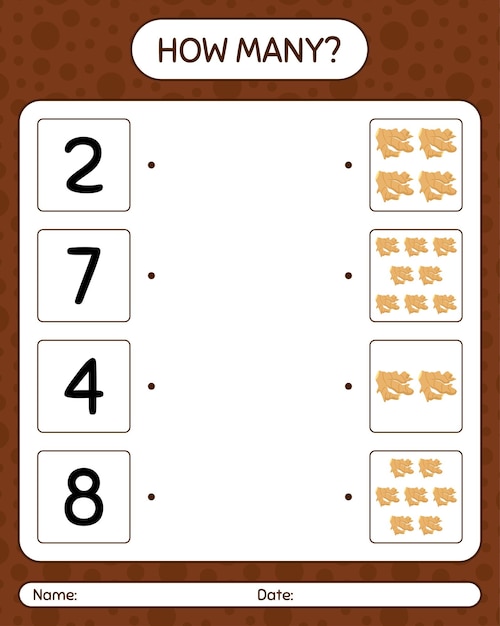 Hoeveel tellen spel met gember. werkblad voor kleuters, activiteitenblad voor kinderen, afdrukbaar werkblad