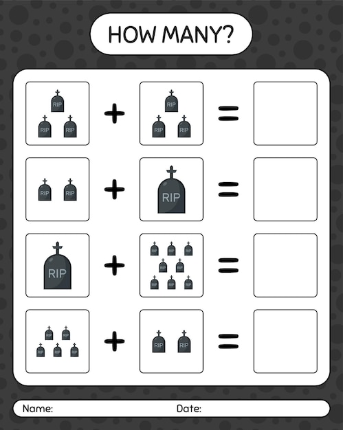 Hoeveel tellen spel met grafsteen. werkblad voor kleuters, activiteitenblad voor kinderen