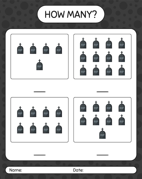 Hoeveel tellen spel met grafsteen. werkblad voor kleuters, activiteitenblad voor kinderen