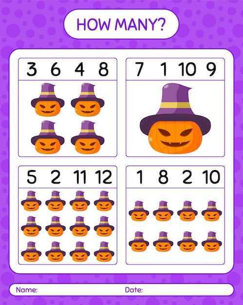 Hoeveel tellen spel met jack o' lantern. werkblad voor kleuters, activiteitenblad voor kinderen