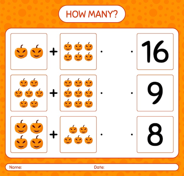 Hoeveel tellen spel met jack o' lantern. werkblad voor kleuters, activiteitenblad voor kinderen