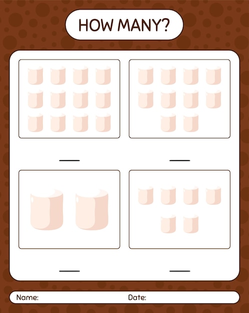 Hoeveel tellen spel met marshmallow. werkblad voor kleuters, activiteitenblad voor kinderen
