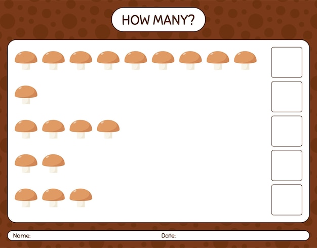 Hoeveel tellen spel met paddestoel. werkblad voor kleuters, activiteitenblad voor kinderen, afdrukbaar werkblad