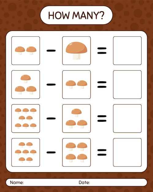 Hoeveel tellen spel met paddestoel. werkblad voor kleuters, activiteitenblad voor kinderen, afdrukbaar werkblad