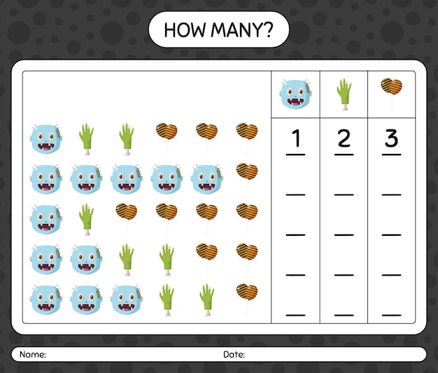 Hoeveel telspel met halloween-pictogram. werkblad voor kleuters, activiteitenblad voor kinderen