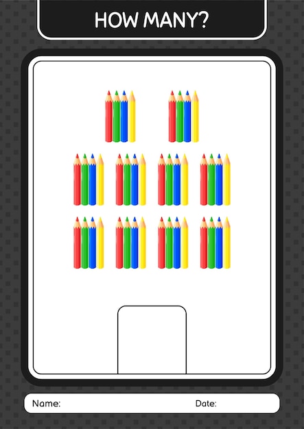 Hoeveel telspel met kleurenpotloodwerkblad voor voorschoolse kinderen activiteitenblad voor kinderen?